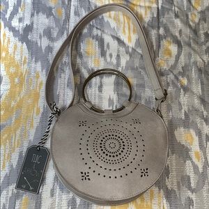 Gray laser cut crossbody purse